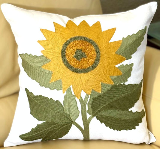 Embroidered Sunflower Pillow Cover