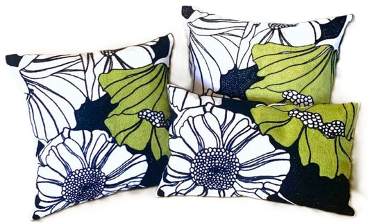 Embroidered Modern Lotus Throw Pillow Cover