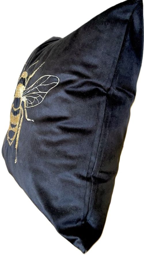 Black and Gold Embroidered Bee Pillow Cover