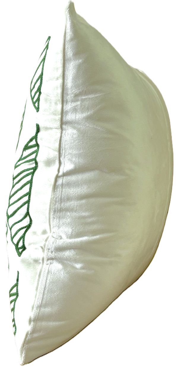 Contemporary Embroidered Green Leaves Pillow Cover