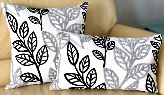 Black and Gray Modern Leaves Pillow Cover