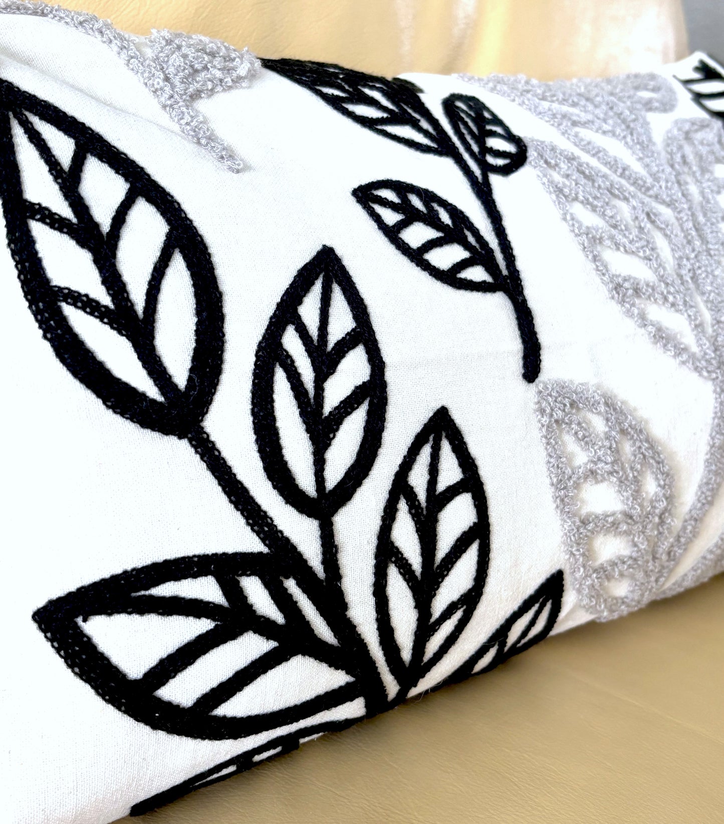 Black and Gray Modern Leaves Pillow Cover