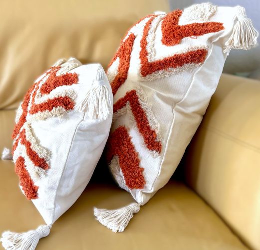 Burnt Orange and Beige Tufted Diamond Pillow Cover