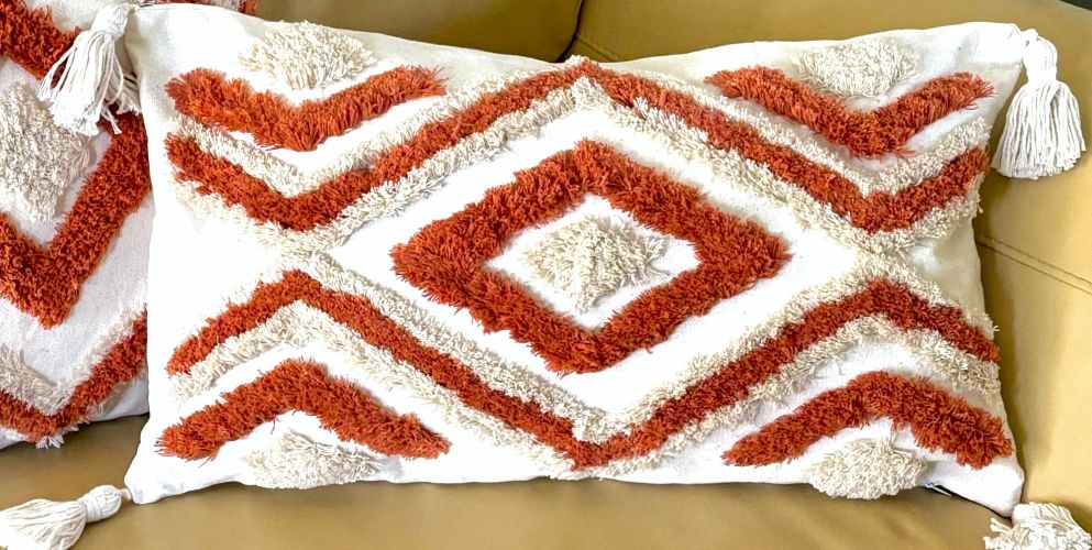 Burnt Orange and Beige Tufted Diamond Pillow Cover