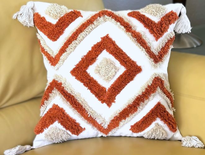 Burnt Orange and Beige Tufted Diamond Pillow Cover