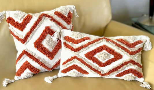 Burnt Orange and Beige Tufted Diamond Pillow Cover