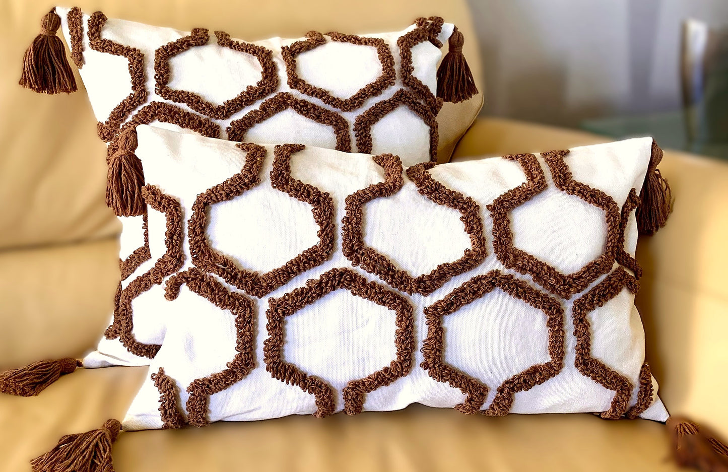Geometric Brown Tufted Honeycomb Pillow Cover (2 Sizes)