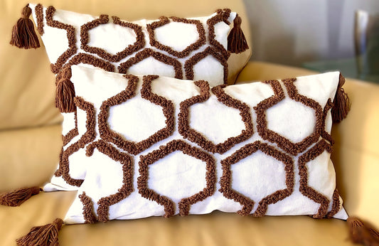Geometric Brown Tufted Honeycomb Pillow Cover (2 Sizes)