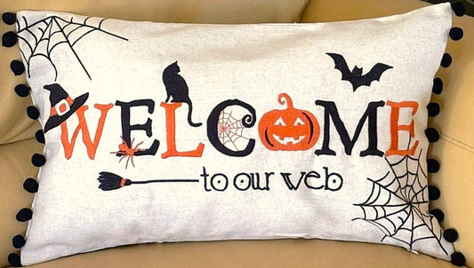 "Welcome to Our Web" Halloween Pillow Cover