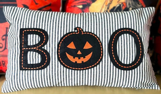 Rustic 'BOO' Jack o' Lantern Halloween Pillow Cover