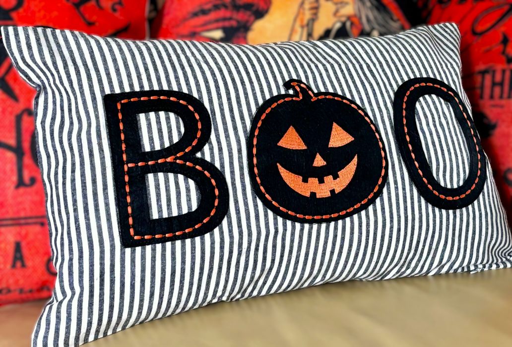 Rustic 'BOO' Jack o' Lantern Halloween Pillow Cover