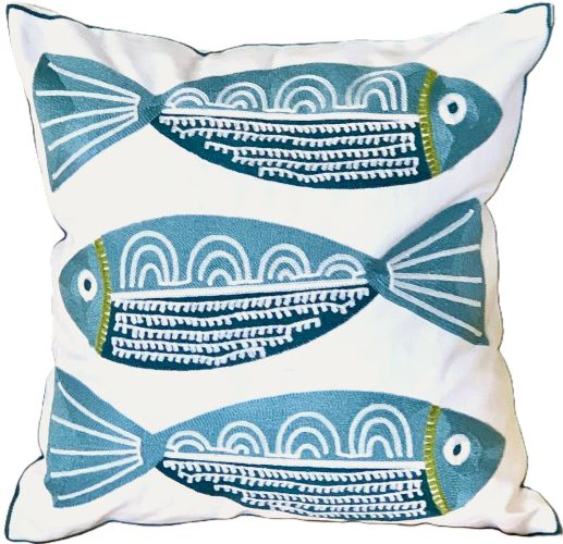 Coastal Fish Trio Embroidered Pillow Cover