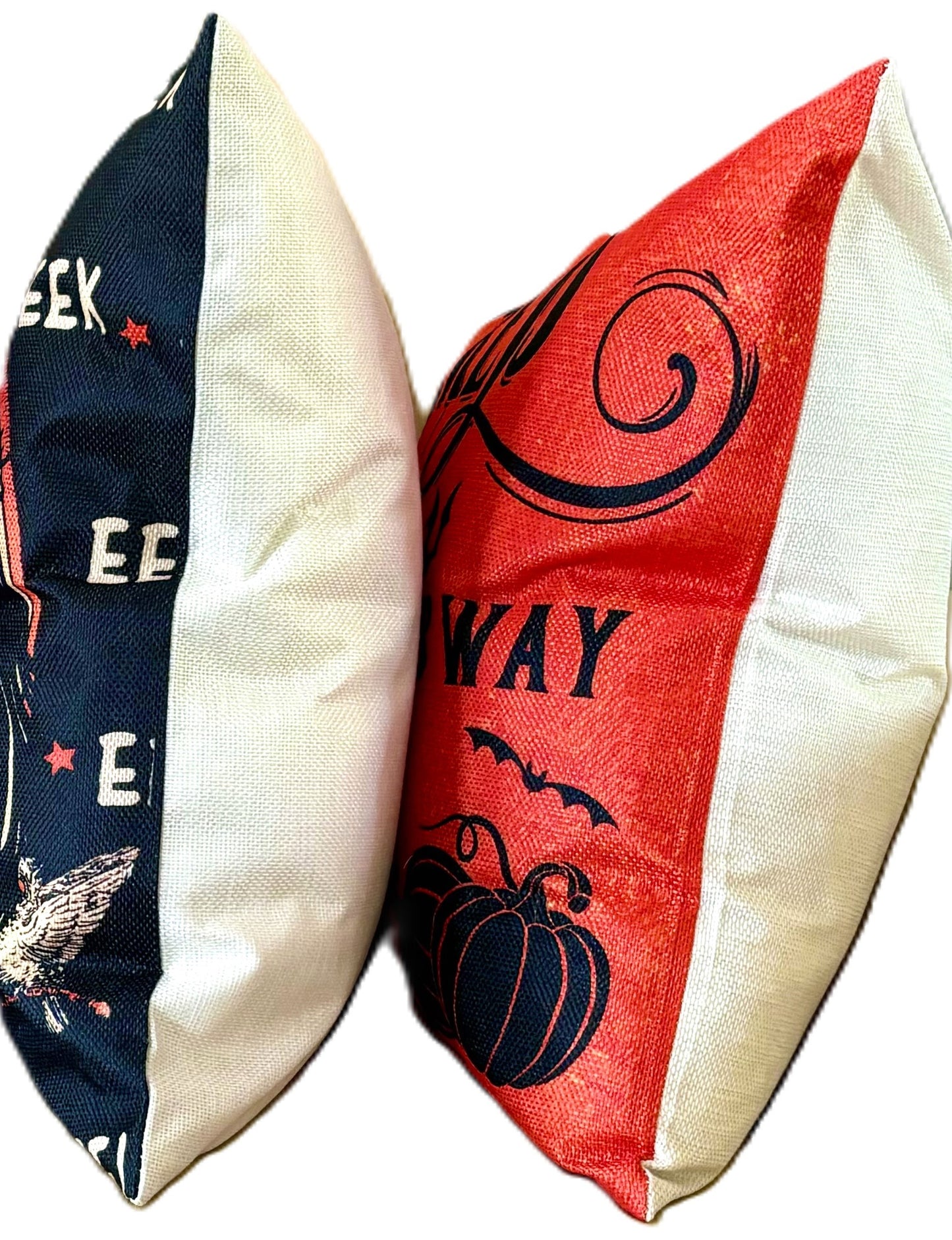 Set/2 18" Vintage-Style Halloween Pillow Covers - Flying Witch & Man in the Moon