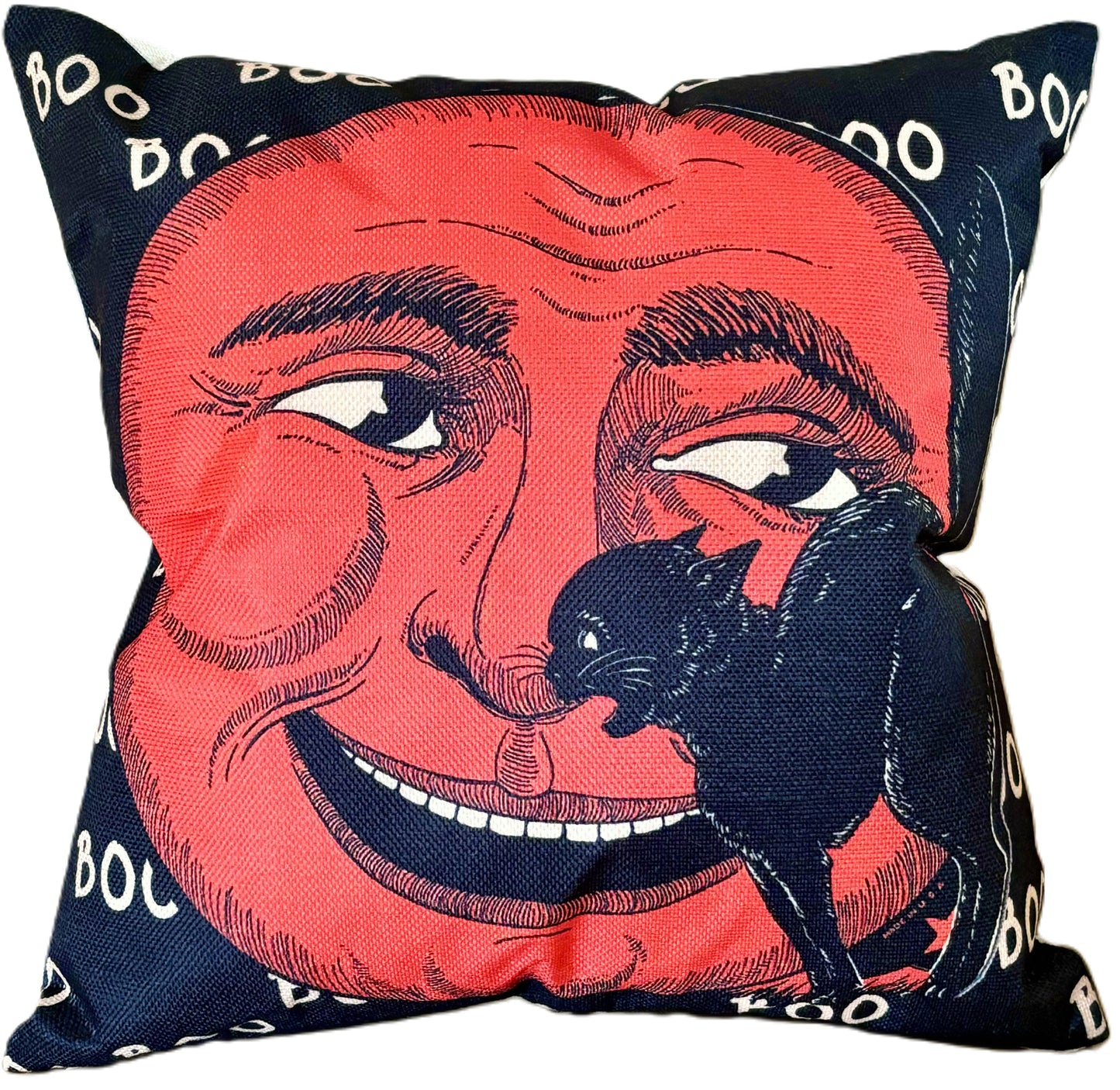 Set/2 18" Vintage-Style Halloween Pillow Covers - Flying Witch & Man in the Moon