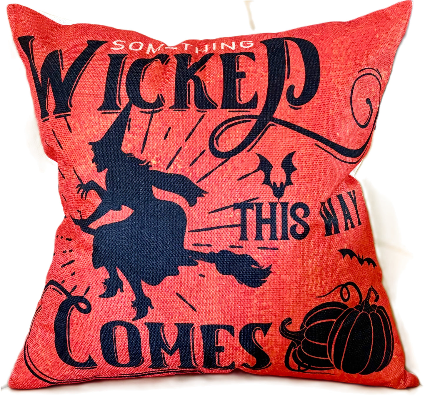 Set/2 18" Vintage-Style Halloween Pillow Covers - Flying Witch & Man in the Moon