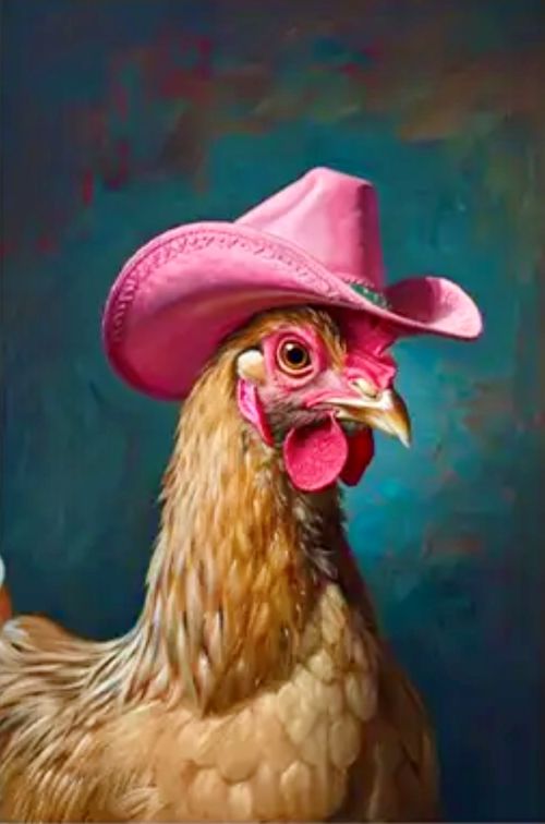 Chicken Wearing Pink Cowboy Hat Art Print
