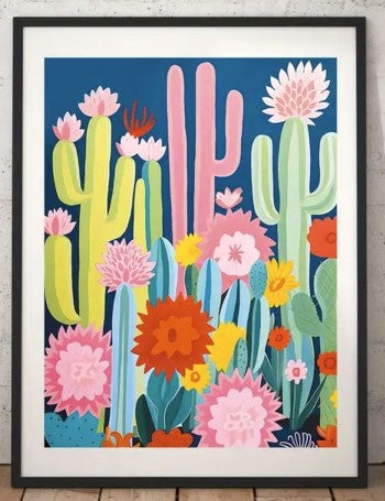 Whimsical Flowering Cacti Art Print