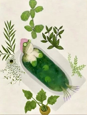 Anthropomorphic Lady Frog Taking Bath Art Print