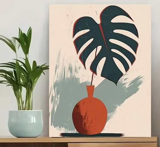 Monstera Leaf in Orange Vase Art Print