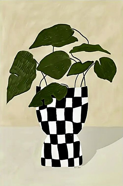 Plant in Checkered Pot Contemporary Art Print