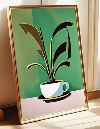 Mid-Century Modern Plant in Coffee Cup Art Print