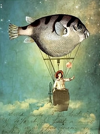 Flying Fish Hot Air Balloon Surrealism Art Print