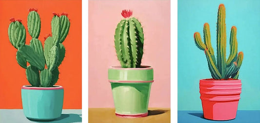 Set/3 Vibrant Potted Cacti Art Prints