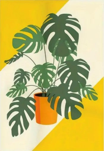 Retro-style Monstera Houseplant Art Print