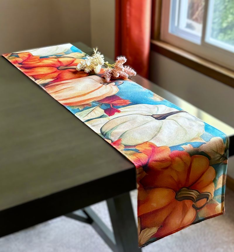 Elegant Autumn "Luxe' Pumpkins Table Runner