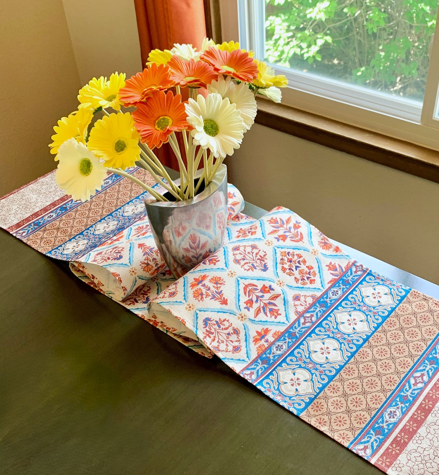 Earthy Bohemian Floral Table Runner