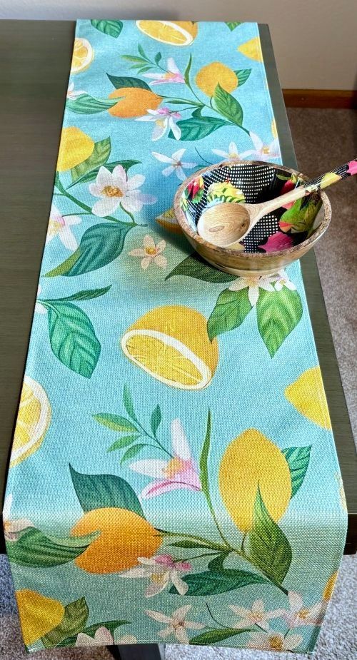 Teal Lemon Floral Table Runner