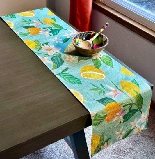 Teal Lemon Floral Table Runner