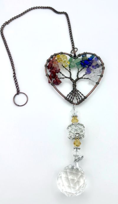 Heart Tree of Life Gemstone Sun Catcher