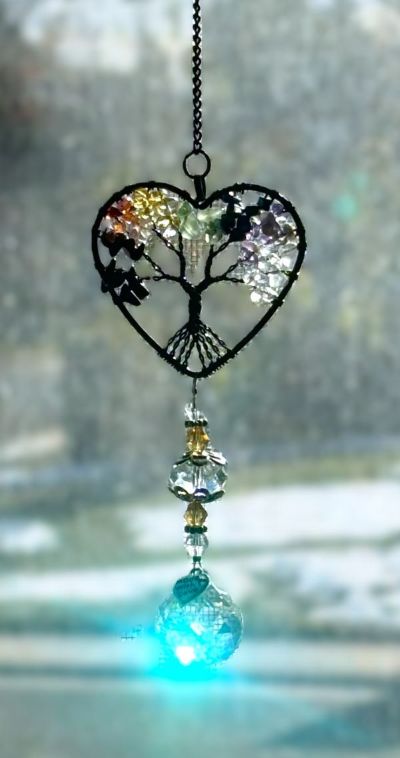 Heart Tree of Life Gemstone Sun Catcher