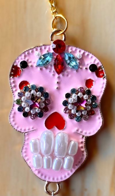 Jeweled Pink Sugar Skull Sun Catcher