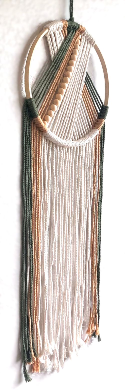 Sage and Tan Woven & Wooden Beaded Wall Hanging