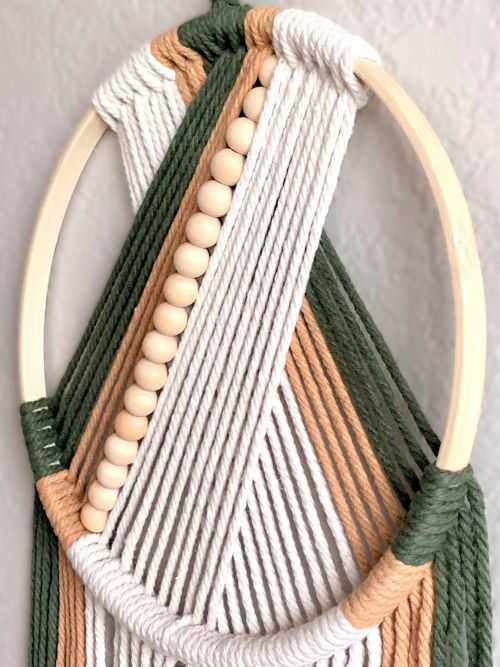 Sage and Tan Woven & Wooden Beaded Wall Hanging