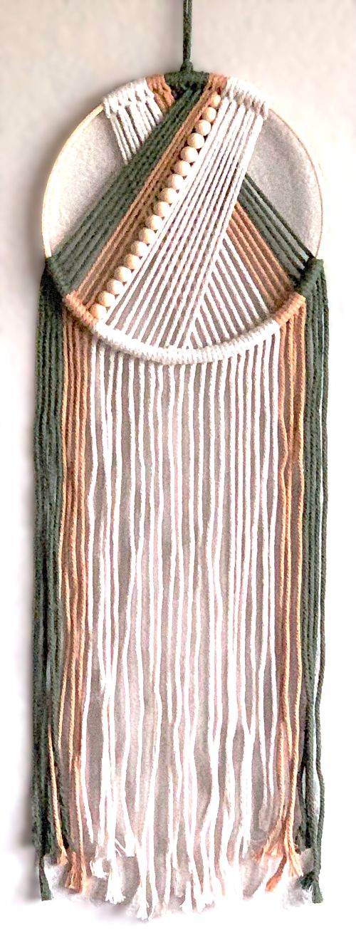 Sage and Tan Woven & Wooden Beaded Wall Hanging