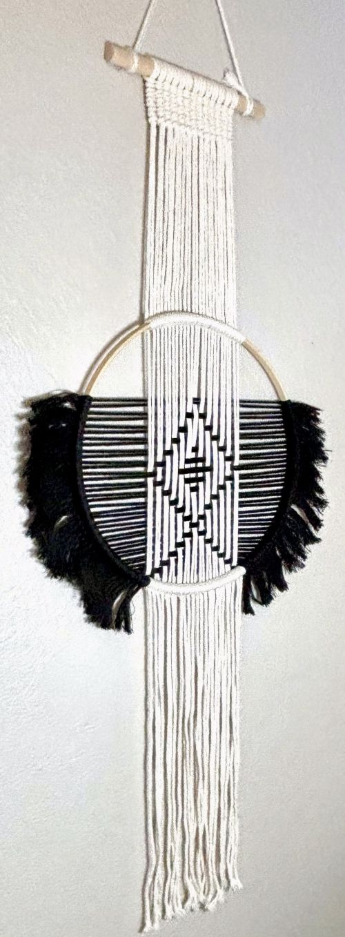 Woven Black & Beige Diamond Geometric Wall Hanging