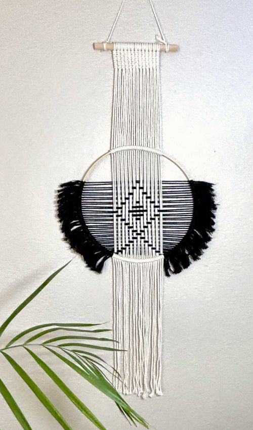 Woven Black & Beige Diamond Geometric Wall Hanging