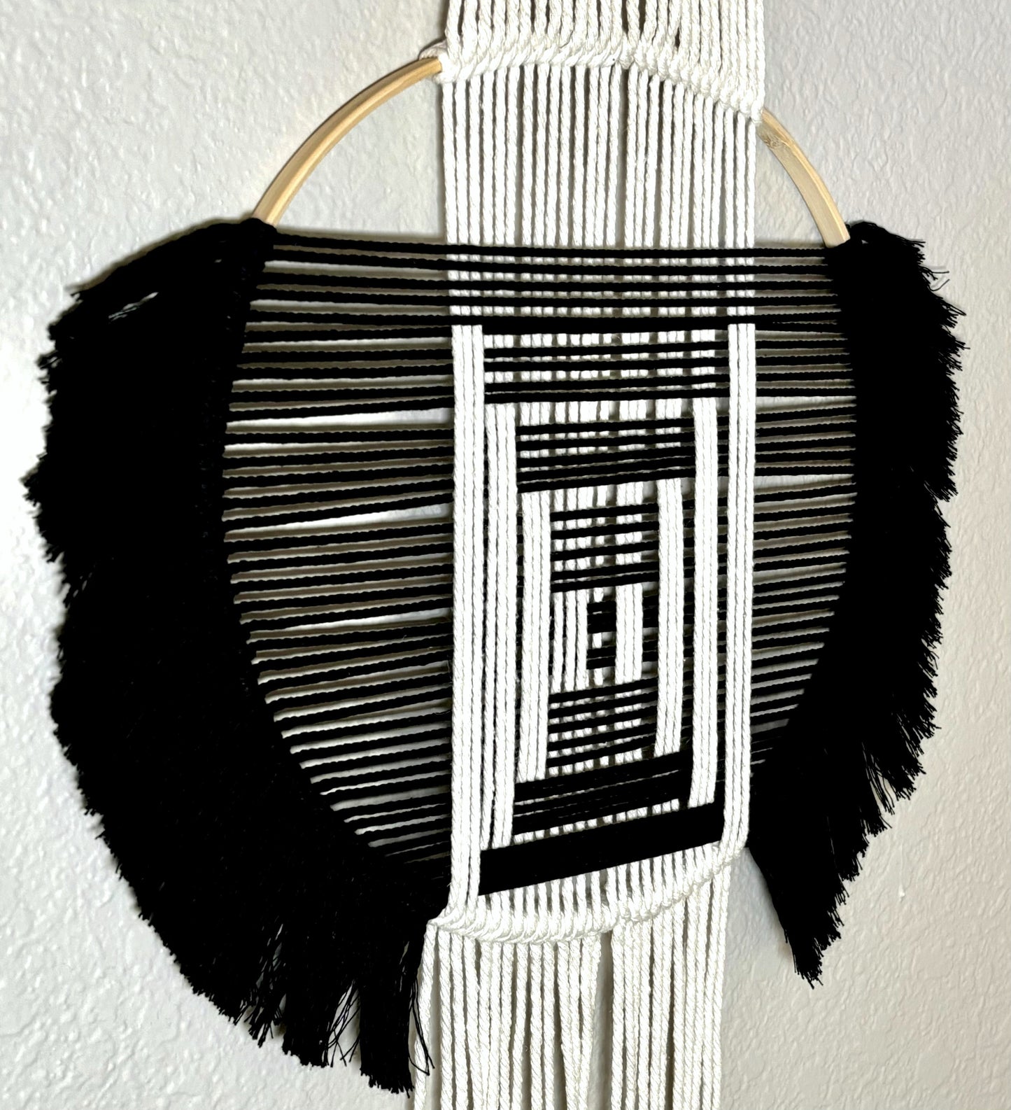 Woven Black & Beige Geometric Wall Hanging