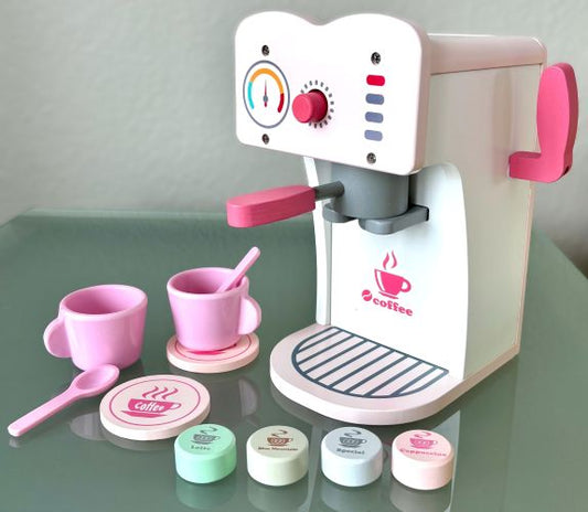 Pink Espresso Machine Wooden Coffee Playset