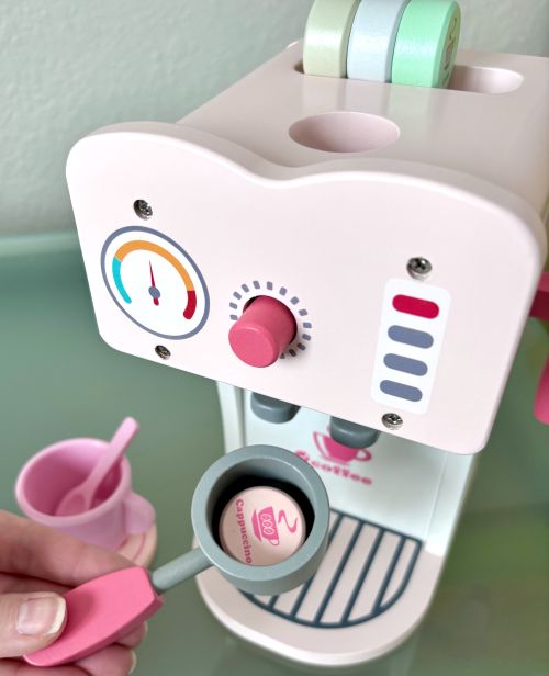 Pink Espresso Machine Wooden Coffee Playset