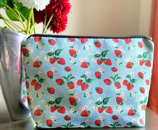 Vintage Strawberry Zippered Pouch