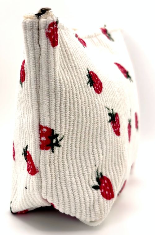 Strawberry Corduroy Zippered Pouch
