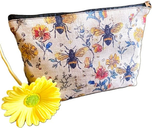 Vintage Bees and Wildflowers Zippered Pouch